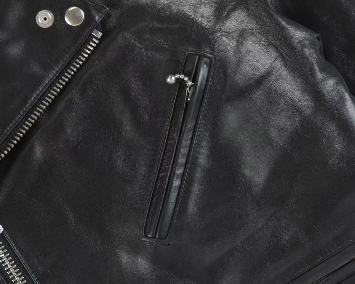 Black Polish Horsehide Motorcycle Jacket - British Style