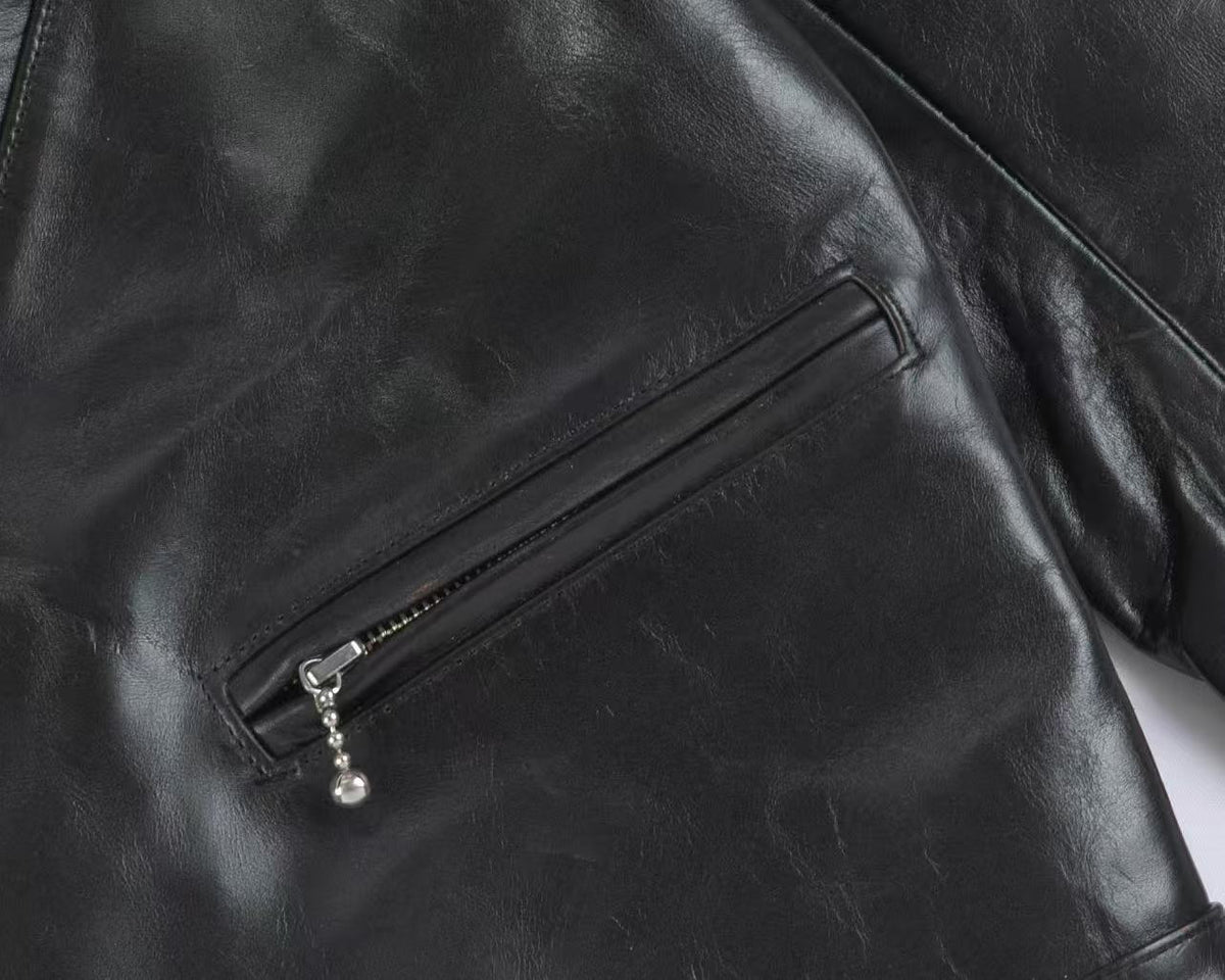 Black Polish Horsehide Motorcycle Jacket - British Style