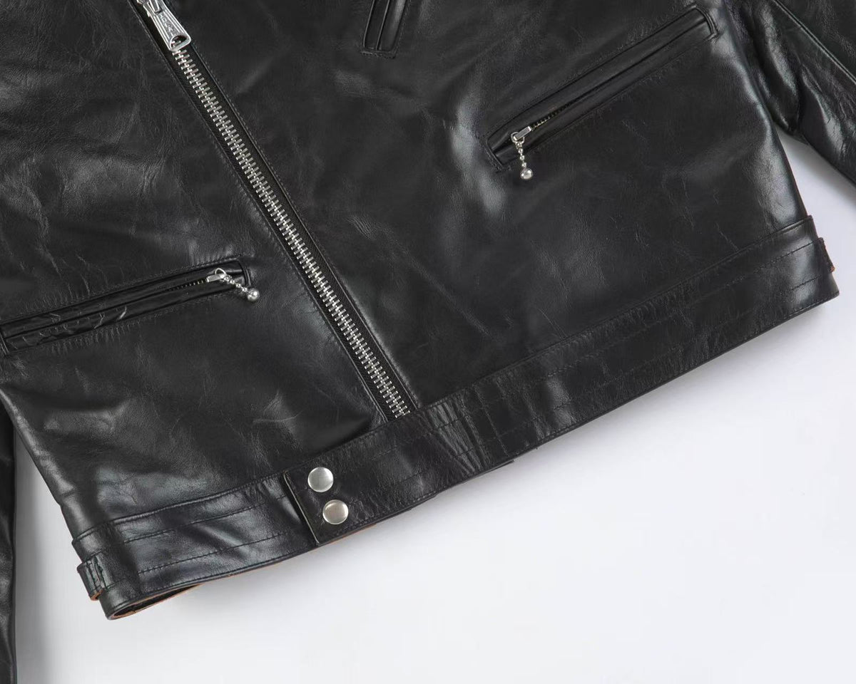 Black Polish Horsehide Motorcycle Jacket - British Style