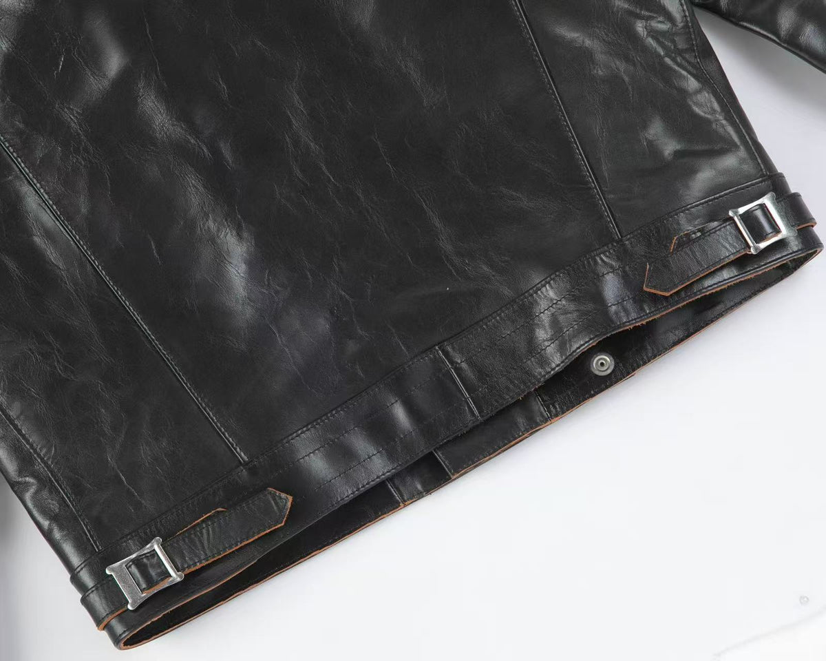 Black Polish Horsehide Motorcycle Jacket - British Style