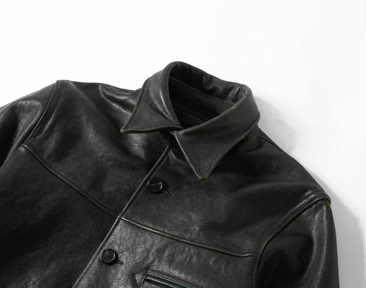 Tea-Core Horsehide Leather Car Coat