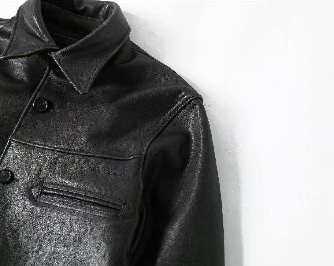 Tea-Core Horsehide Leather Car Coat
