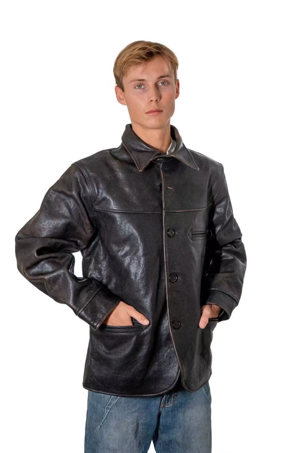 Tea-Core Horsehide Leather Car Coat