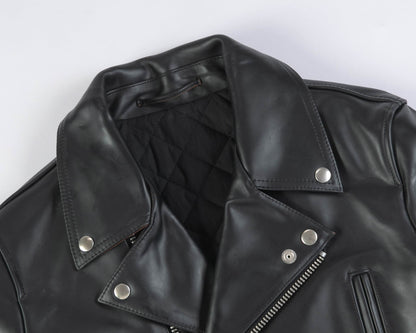 Slim-Fit  British Horsehide Motorcycle Jacket — Black