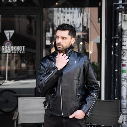 Slim-Fit  British Horsehide Motorcycle Jacket — Black