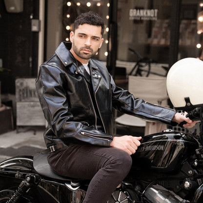 Black Polish Horsehide Motorcycle Jacket - British Style