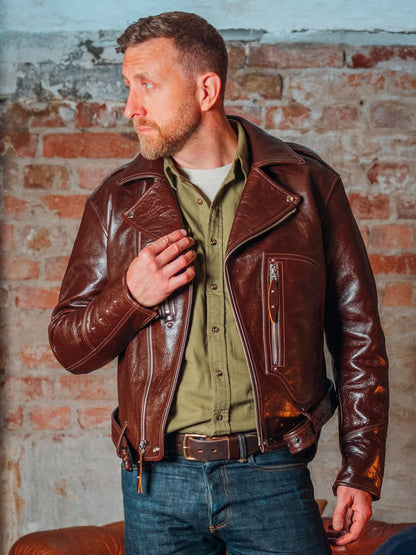 Brown D-Pocket Horsehide Leather Jacket
