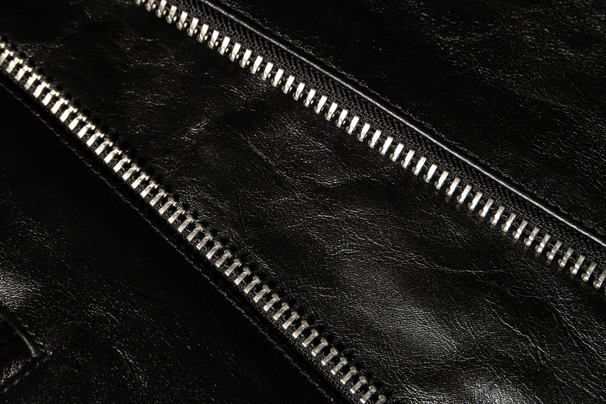 Slim-Fit  British Horsehide Motorcycle Jacket — Black