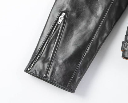 Black Polish Horsehide Motorcycle Jacket - British Style