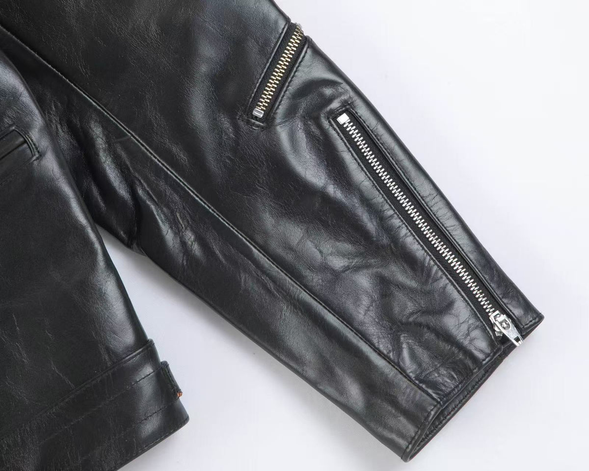 Black Polish Horsehide Motorcycle Jacket - British Style