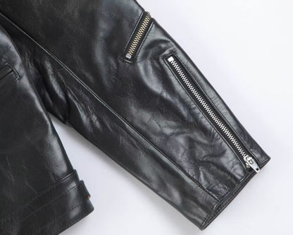 Black Polish Horsehide Motorcycle Jacket - British Style